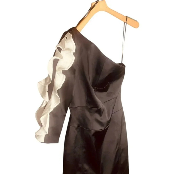 Karen Millen Ruffle One Shoulder Satin Mini Dress - Picture 8 of 16